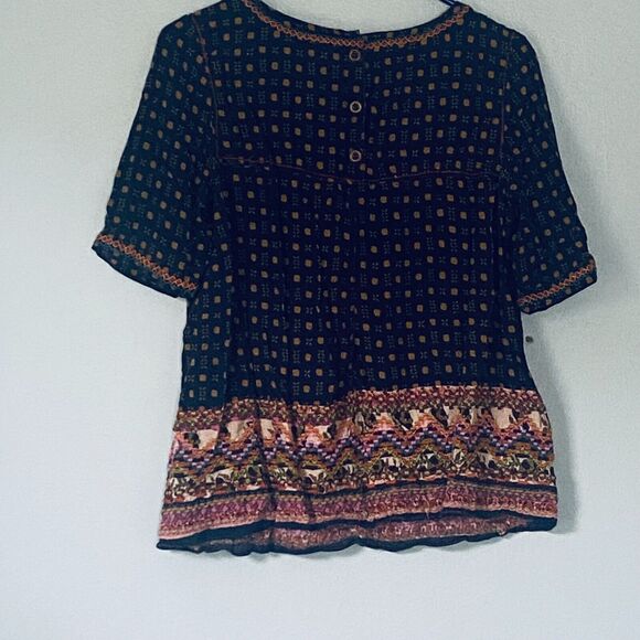 Anthropologie Holding Horses Top 6 Medium Blue Boho Western Short Sleeves Swing - Picture 2 of 7